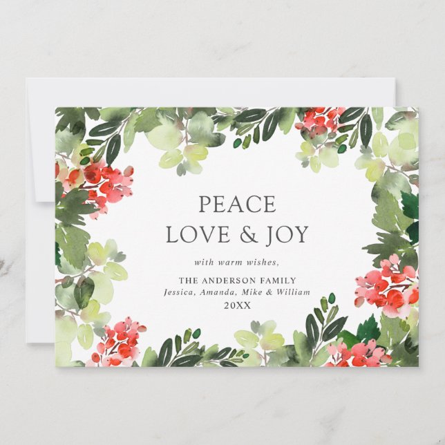 Cartão De Festividades Saudação de Natal Festiva com Folhas de Azevinho e (Frente)