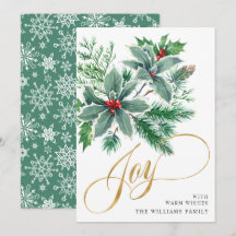 Saudação de Natal JOY Holly Berry Branch