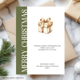 Cartão De Festividades Saudação de Natal Minimalista em Verde Dourado Ten