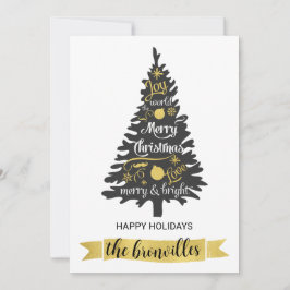 Cartão De Festividades Saudação de Natal Minimalista Preta Dourada Modern