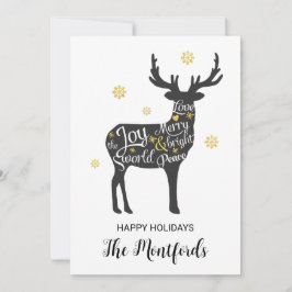 Cartão De Festividades Saudação de Natal Minimalista Preto Dourado Modern