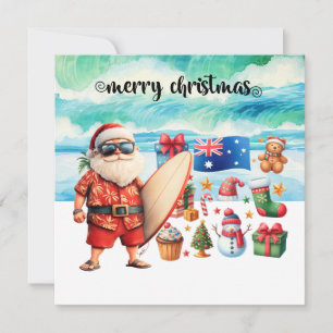 Cartão De Festividades Saudação de Natal na Austrália com Papai Noel de V