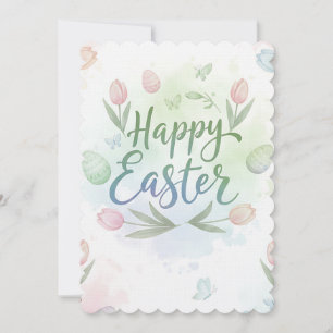 Cartão De Festividades Saudação de Páscoa em Aquarela com Letras à Mão