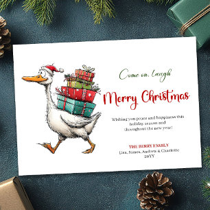 Cartão De Festividades Saudação Desenhada à Mão Divertida de Natal com Ga
