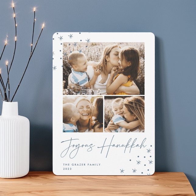 Cartão De Festividades Saudação Festiva | 3 Colagem de Fotos Hanukkah (Criador carregado)