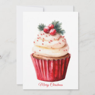 Cartão De Festividades Saudação Festiva e Elegante de Cupcake de Natal