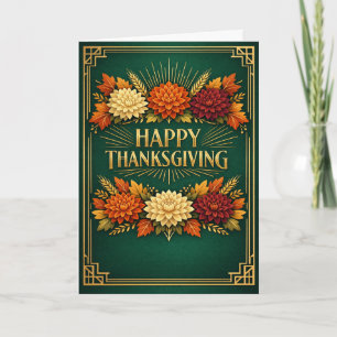 Cartão De Festividades Saudação Floral de Ação de Graças Art Déco Elegant