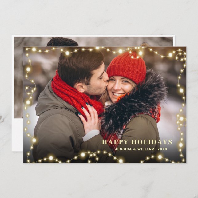 Cartão De Festividades Saudação FOTO do Natal do Ouro Moderno 2 (Frente/Verso)