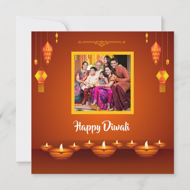 Cartão De Festividades Saudação Personalizada da Família Happy Diwali (Frente)