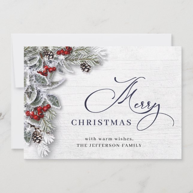 Cartão De Festividades Saudação Russa de Natal Holly Berry Pine (Frente)