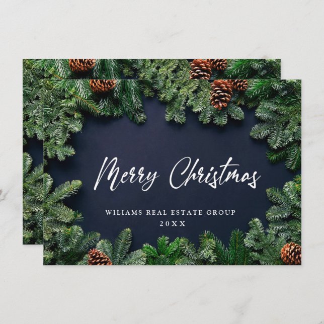 Cartão De Festividades Saudação Rústica Corporativa de Pinheiro de Natal (Frente/Verso)