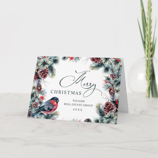 Cartão De Festividades Saudação Rústica Corporativa de Pinheiro de Natal (Frente)