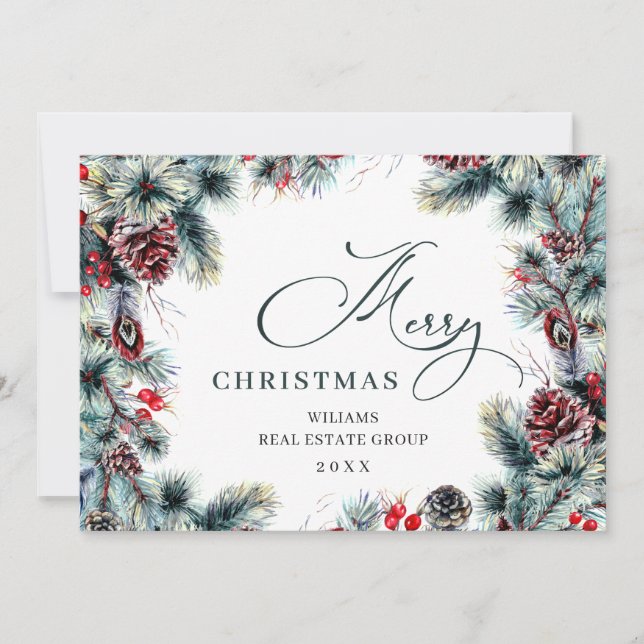 Cartão De Festividades Saudação Rústica Corporativa de Pinheiro de Natal (Frente)