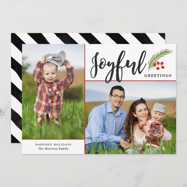 Cartão De Festividades Saudações alegres modernas Duas Fotografias Branca (Frente/Verso)