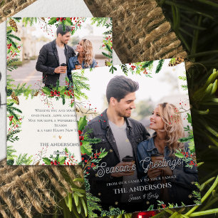 Cartão De Festividades Saudações da época natalícia duas fotos