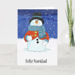 Cartão De Festividades Saudações da Estação Feliz Navidad Snowman<br><div class="desc">Pintor de Aquarela de Feliz Navidad Snowman</div>