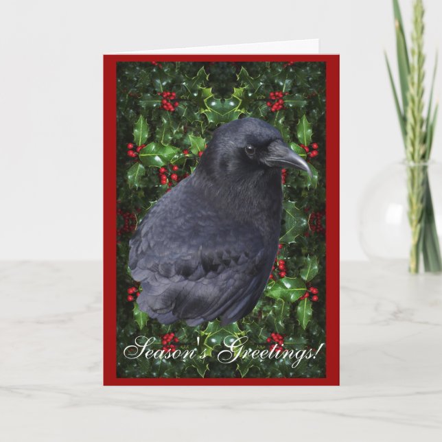 Cartão De Festividades "Saudações da Estação" Raven Wildlife Xmas Card (Frente)