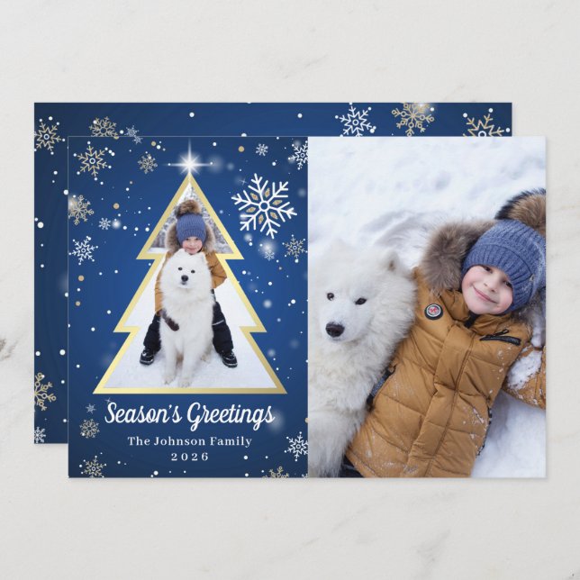 Cartão De Festividades Saudações da temporada Árvore de Natal 2 Foto (Frente/Verso)