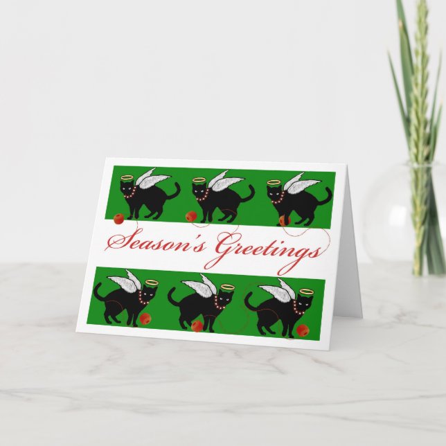 Cartão De Festividades Saudações da temporada Cat Angel Unbobn (Frente)