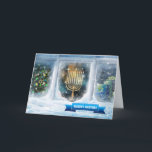 Cartão De Festividades Saudações da temporada. Cena de Neve com Menorah<br><div class="desc">Feliz Hanukkah,  Feliz Natal,  Feliz ano novo,  Saudações de Season. Cena de Neve com Cartões de Saudação personalizáveis da Pintura de Menorah. Cartões e presentes disponíveis nas Férias Judaicas | Hanukkah Categoria da nossa loja.</div>