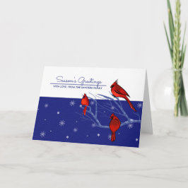 Cartão De Festividades Saudações da temporada. Natal dos Cardinhos Vermel