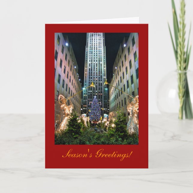 Cartão De Festividades Saudações da temporada: NYC Rockefeller Center Árv (Frente)