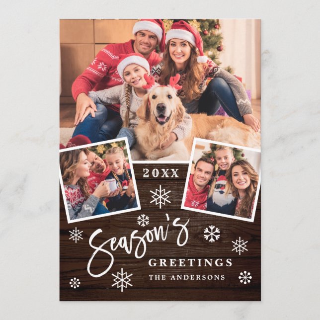 Cartão De Festividades Saudações da temporada Script moderno 3 FOTO Sauda (Frente)