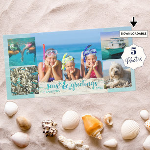 Cartão De Festividades Saudações da Temporada Tropical Pincel Script 5 Fo