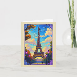 Cartão De Festividades Saudações da Torre Eiffel de Paris Arte Europeu