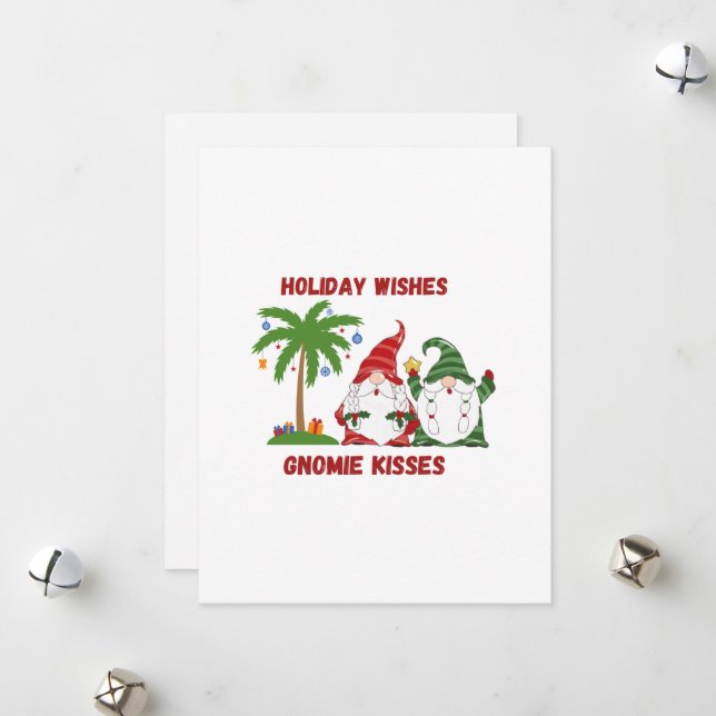 Cartão De Festividades Saudações de Férias, Beijos Gnomies em um  (Frente/Verso In Situ)