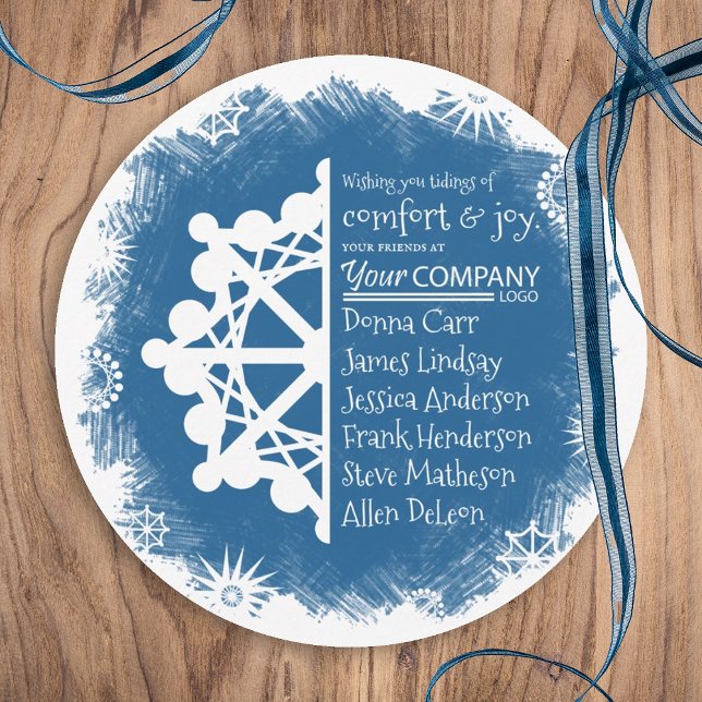 Cartão De Festividades Saudações de Férias da Empresa de Floco de Neve Az (winter blue company holiday card, blue business logo christmas greeting card blue white snowflake)