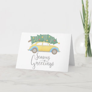 Cartão De Festividades Saudações de Fim de Ano Carro & Árvore
