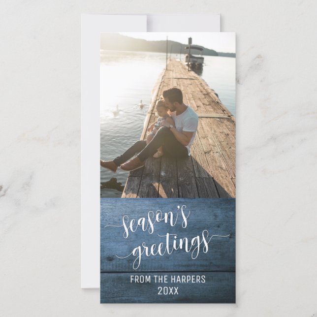 Cartão De Festividades Saudações de Fim de Ano com Letra Moderna em Azul  (Frente)