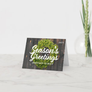 Cartão De Festividades Saudações de Fim de Ano Country Rustic Pine Wreath