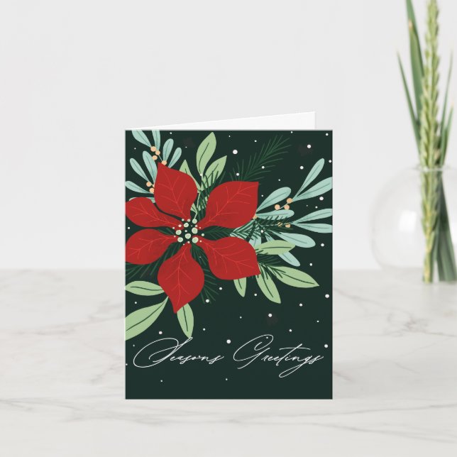 Cartão De Festividades Saudações de Fim de Ano Design de Natal Poinsettia (Frente)