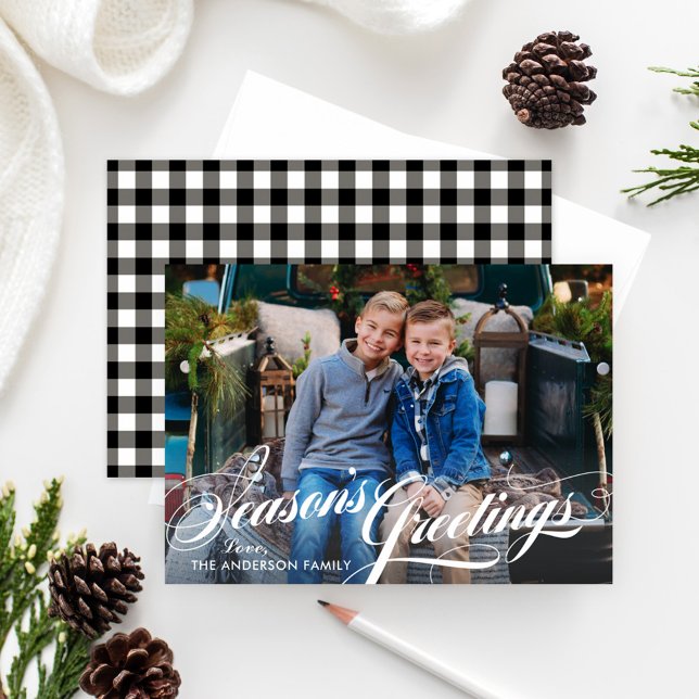 Cartão De Festividades Saudações de Fim de Ano Foto Script Xadrez Buffalo (Criador carregado)