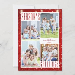 Cartão De Festividades Saudações de Fim de Ano para 4 Fotos Colagem Luzes