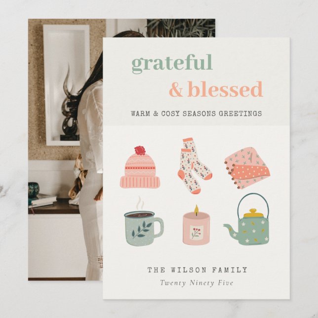 Cartão De Festividades Saudações de Inverno de Foto Aconchegante Estações (Frente/Verso)