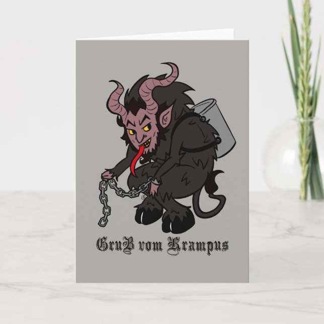 Cartão De Festividades Saudações de Krampus em Brown (Frente)