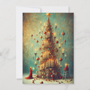 Cartão De Festividades Saudações de Natal Árvore Dourada Vintage