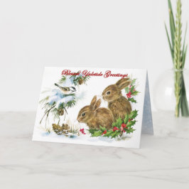 Cartão De Festividades Saudações de Natal Coelhos da Floresta na Neve
