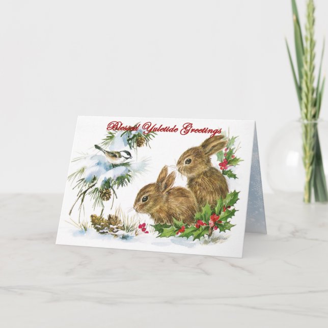 Cartão De Festividades Saudações de Natal Coelhos da Floresta na Neve (Frente)