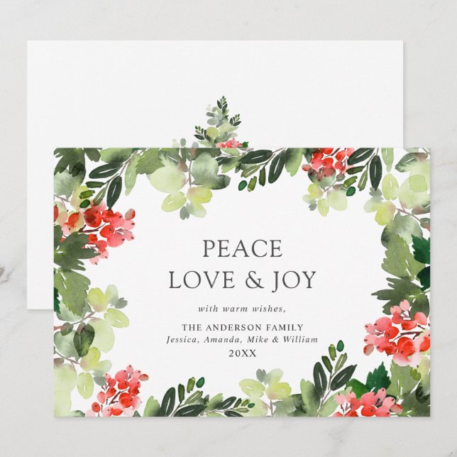 Cartão De Festividades Saudações de Natal com Azevinho Festivo (Frente/Verso)