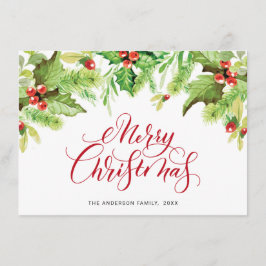 Cartão De Festividades Saudações de Natal com Visco de Frutas Vermelhas F