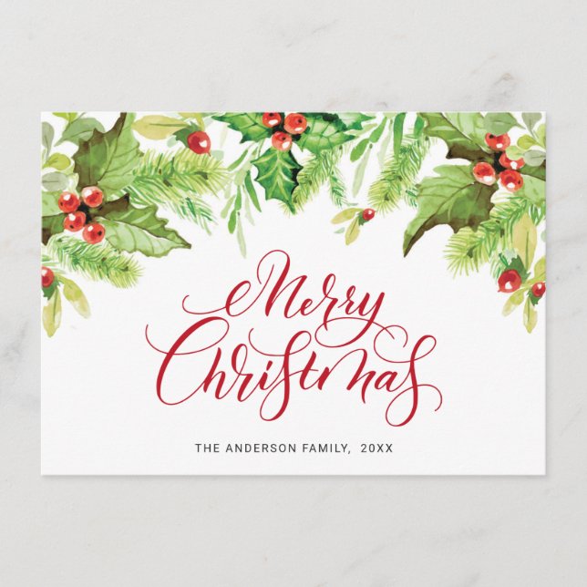 Cartão De Festividades Saudações de Natal com Visco de Frutas Vermelhas F (Frente)