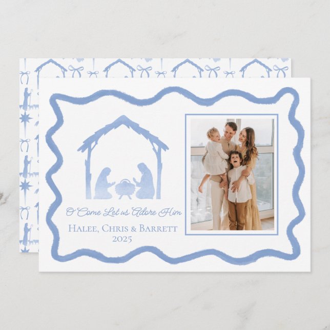 Cartão De Festividades Saudações de Natal da Natividade, Foto de Família  (Frente/Verso)