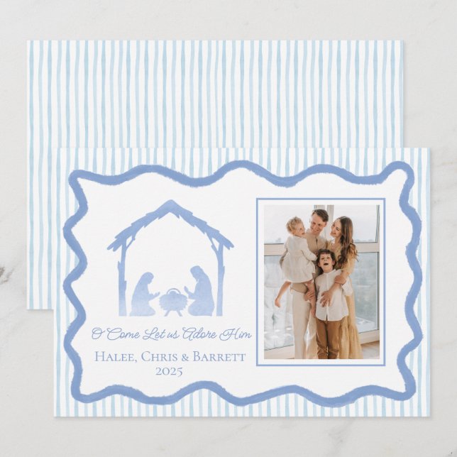 Cartão De Festividades Saudações de Natal da Natividade, Foto de Família  (Frente/Verso)