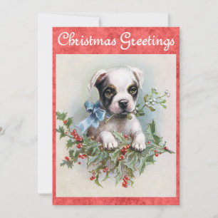 Cartão De Festividades Saudações de Natal de Cachorro Vintage Fofo