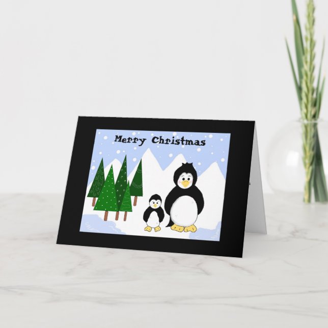 Cartão De Festividades Saudações de Natal de Pinguim (Frente)