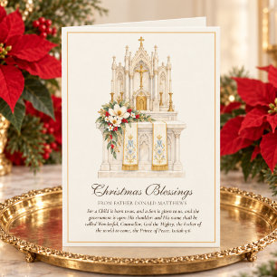 Cartão De Festividades Saudações de Natal do Padre Católico no Altar Prin